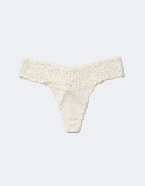 Tanga Aerie en algodón con encaje deshilado