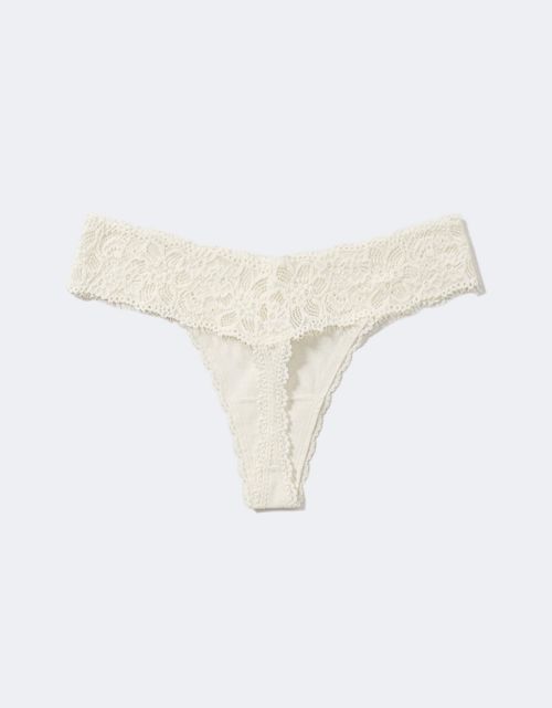 Tanga Aerie en algodón con encaje deshilado