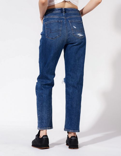 Mom Jean AE Stretch recto con rotos