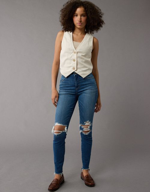 Jegging AE de tiro alto con rotos para mujer