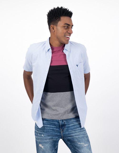 Camisa Oxford de Manga Corta con Botones