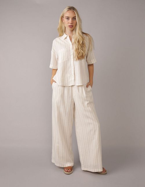 Camisa de manga corta con botones de mezcla de lino.