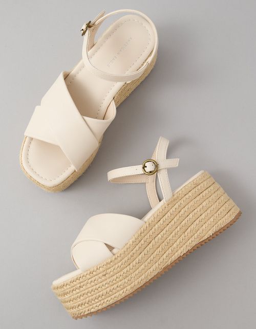 Sandalia de Plataforma con Cuña de Cuero Vegano Ae