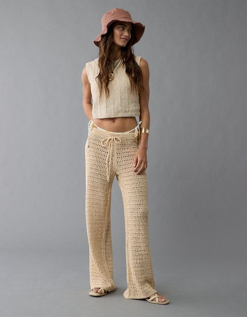 Pantalón acampanado de crochet de cintura alta de AE