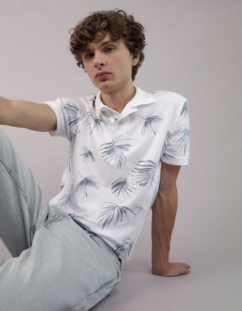 Camiseta tipo polo de piqué estampada de hombre AE