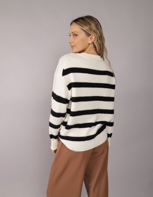 Suéter cuello redondo Manga Larga de rayas Mujer AE