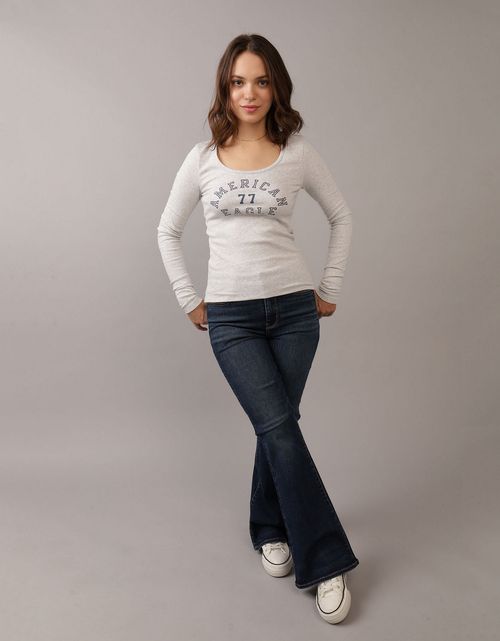 Jean Flare de Tiro Alto Bota Campana Mujer AE