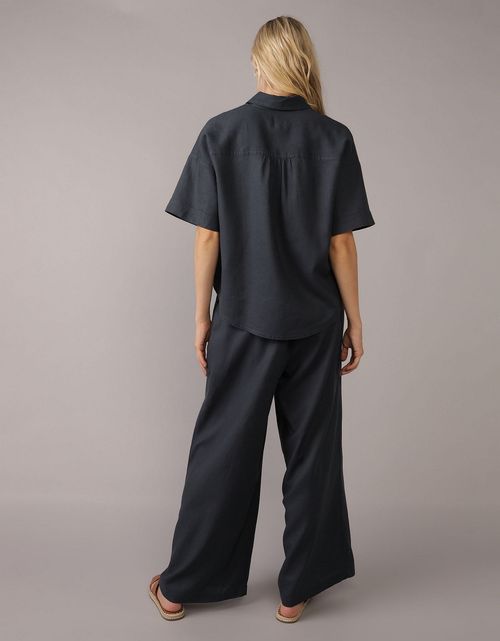 Pantalón en Mezcla de Lino con Pretina Elástica para Mujer