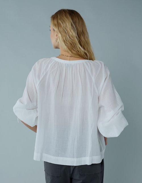 Blusa de Botones con Mangas de Lazo para Mujer